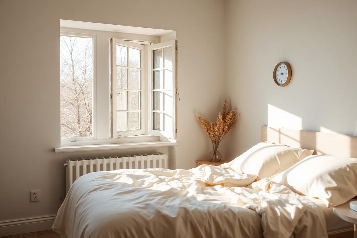 Cozy bedroom with thermometer on the wall